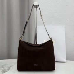 Borsa a tracolla Media Dior Diorly pelle scamosciata cioccolato