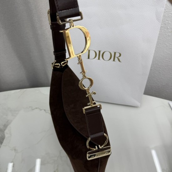 Replica di lusso Borsa a tracolla Media Dior Diorly pelle scamosciata cioccolato Imitazioni Cloni Borsa a tracolla Media Dior Diorly pelle scamosciata cioccolato firmate