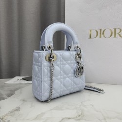 Replica di lusso Qualità superiore replica Dior Lady Dior Mini Cannage Blu Imitazioni Cloni Qualità superiore replica Dior Lady Dior Mini Cannage Blu firmate