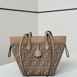 Cloni Mini borsa tote Fendi Origami tessuto jacquard Albicocca firmate