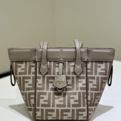 Cloni Mini borsa tote Fendi Origami tessuto jacquard Marrone firmate