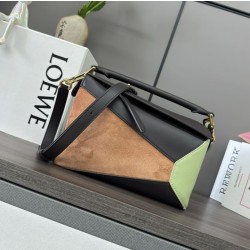 Qualità superiore replica Piccola Loewe Puzzle Edge in pelle/camoscio multicolore