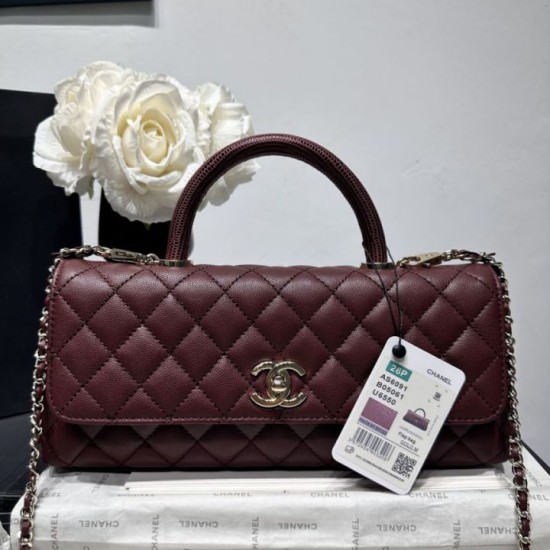 Borse Chanel 26P piccola con manico Coco AS6091 Borgogna