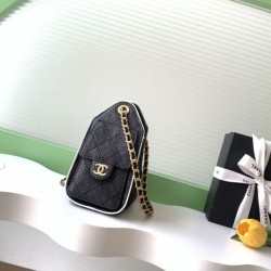 Cloni Mini borsa Chanel 26P trapuntata in rafia intrecciata AS5631 Nero firmate