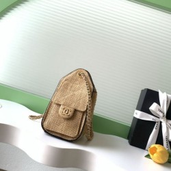 Replica di lusso Mini borsa Chanel 26P trapuntata in rafia intrecciata AS5631 marrone Imitazioni Cloni Mini borsa Chanel 26P trapuntata in rafia intrecciata AS5631 marrone firmate