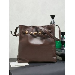 Borsa a secchiello a tracolla Miu Miu Aventure nappa 5BE101 Caffè