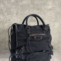Cloni Borsa Balenciaga Le City in denim lavato nero firmate