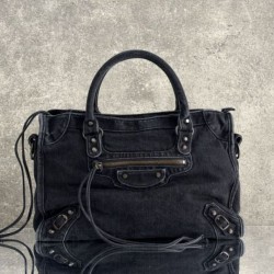 Cloni Borsa Balenciaga Le City in denim lavato nero firmate