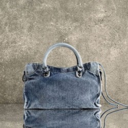 Replica di lusso Borse Firmate Balenciaga Le City denim lavato Blu Imitazioni Cloni Borse Firmate Replica Balenciaga Le City denim lavato Blu firmate