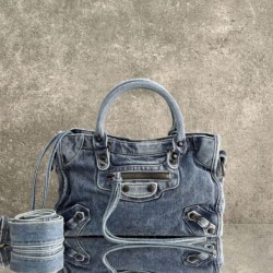 Cloni Borse Firmate Replica Balenciaga Le City denim lavato Blu firmate