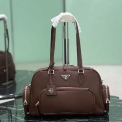 Cloni Borsa Prada media con manico superiore marrone firmate