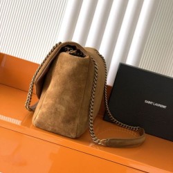 Replica di lusso Borsa a tracolla grande YSL Saint Laurent Calypso scamosciata marrone Imitazioni Cloni Borsa a tracolla grande YSL Saint Laurent Calypso scamosciata marrone firmate