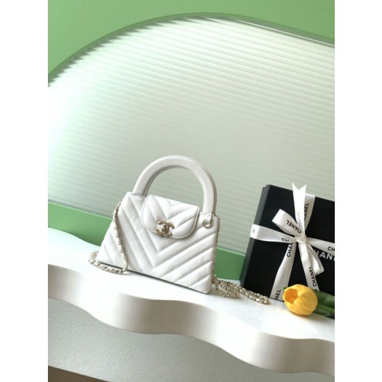 Imitazioni borse griffate a mano Kelly Chanel AS4416 con trapuntatura a chevron bianco