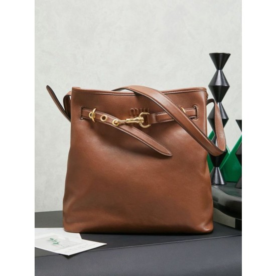 Borsa a secchiello a tracolla Miu Miu Aventure nappa 5BE101 Marrone