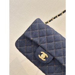 Borsa a tracolla Chanel mini flap denim trapuntato A69900 blu