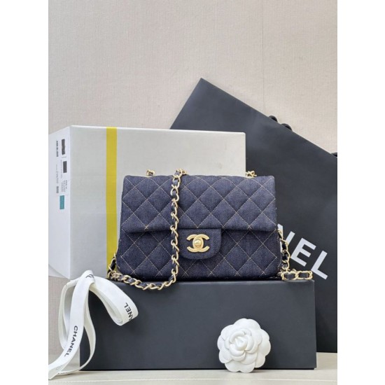 Borsa a tracolla Chanel mini flap denim trapuntato A69900 blu