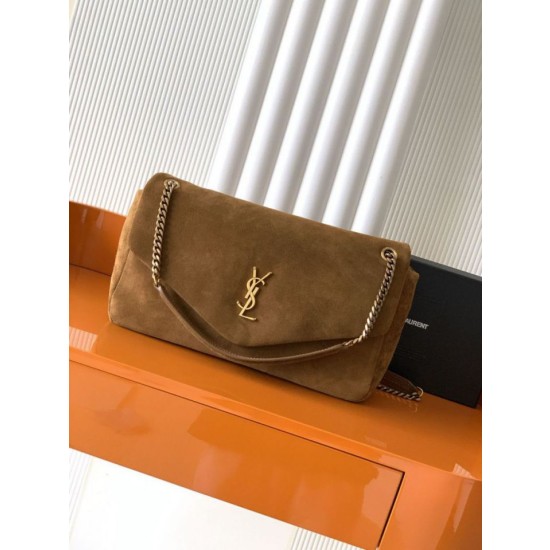 Borsa a tracolla grande YSL Saint Laurent Calypso scamosciata marrone