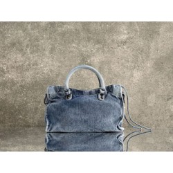 Borse Firmate Replica Balenciaga Le City denim lavato Blu