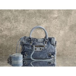 Borse Firmate Replica Balenciaga Le City denim lavato Blu