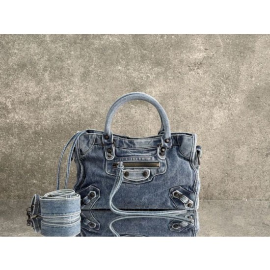 Borse Firmate Replica Balenciaga Le City denim lavato Blu