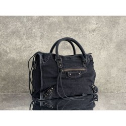 Borsa Balenciaga Le City in denim lavato nero