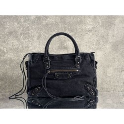 Borsa Balenciaga Le City in denim lavato nero