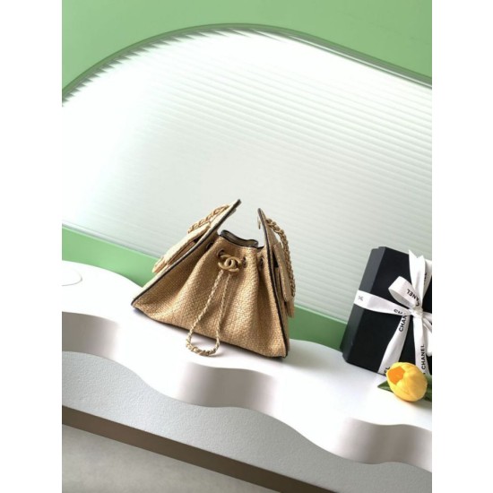 Mini borsa Chanel 26P trapuntata in rafia intrecciata AS5631 marrone