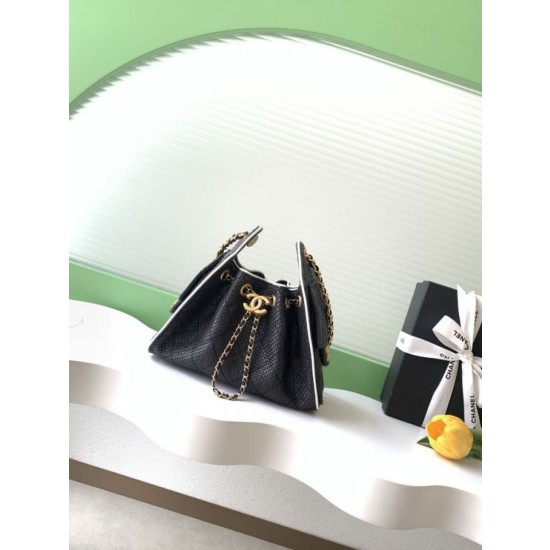 Mini borsa Chanel 26P trapuntata in rafia intrecciata AS5631 Nero