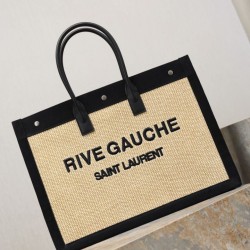 Replica di lusso Borsa tote YSL Saint Laurent Rive Gauche Rafia ricamata Nero Imitazioni Cloni Borsa tote YSL Saint Laurent Rive Gauche Rafia ricamata Nero firmate