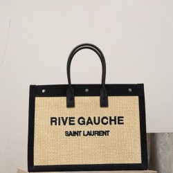 Cloni Borsa tote YSL Saint Laurent Rive Gauche Rafia ricamata Nero firmate
