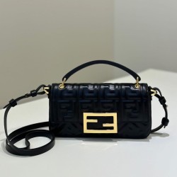 Cloni Borsa Replica 1:1 Fendi Baguette con manico superiore e logo FF impresso Nero firmate