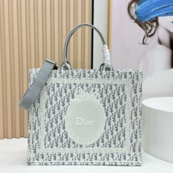 Cloni Borse Replica da uomo Dior Book Tote Piccola/Media/Grande con ricamo obliquo e tracolla blu/bianca firmate