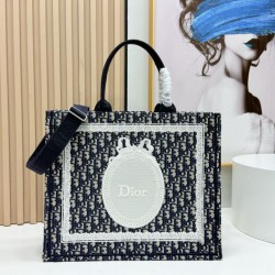 Cloni Borsa da uomo Dior Book Tote Piccola/Media/Grande con ricamo obliquo e tracolla Nero firmate