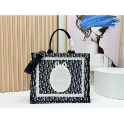 Borsa da uomo Dior Book Tote Piccola/Media/Grande con ricamo obliquo e tracolla Nero