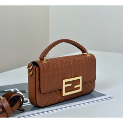 Borse Firmate Replica Fendi Baguette con manico superiore e logo FF impresso marrone