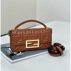 Borse Firmate Replica Fendi Baguette con manico superiore e logo FF impresso marrone