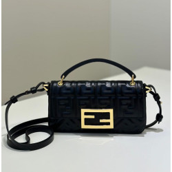 Borsa Replica 1:1 Fendi Baguette con manico superiore e logo FF impresso Nero
