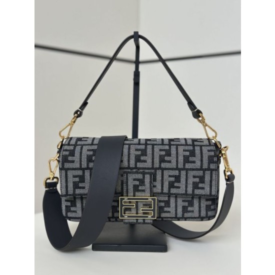 Borsa Fendi Baguette tessuto jacquard FF effetto denim blu