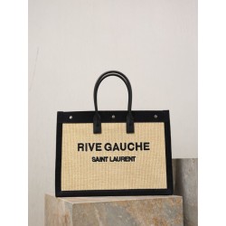 Borsa tote YSL Saint Laurent Rive Gauche Rafia ricamata Nero