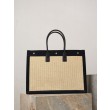 Borsa tote YSL Saint Laurent Rive Gauche Rafia ricamata Nero