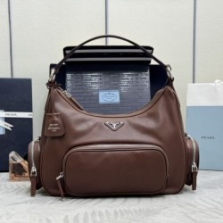 Cloni Borse Replica Alta Qualità a tracolla media Prada lavata 1BC276 Marrone firmate