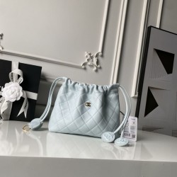 Cloni Borse Firmate Replica a secchiello trapuntata Chanel 25 con coulisse AP5317 Blu firmate