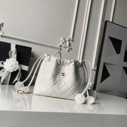 Borse Replica Alta Qualità a secchiello trapuntata Chanel 25 con coulisse AP5317 Bianca