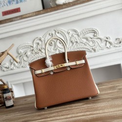 Cloni Borsa Hermès Birkin 25cm/30cm bicolore pelle Togo Marrone/Bianco firmate