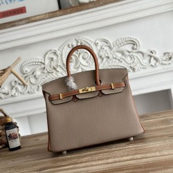 Cloni Borsa Hermès Birkin 25cm/30cm bicolore pelle Togo Marrone/Grigio firmate