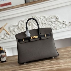 Cloni Borsa Hermès Birkin 25cm/30cm bicolore pelle Togo Etoupe/Nero firmate