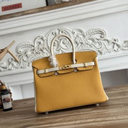 Cloni Borse Firmate Replica Hermès Birkin 25cm/30cm bicolore pelle Togo Giallo/Bianco firmate
