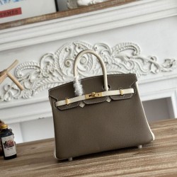 Cloni Imitazioni borse griffate Hermès Birkin 25cm/30cm bicolore pelle Togo Etoupe/Bianco firmate