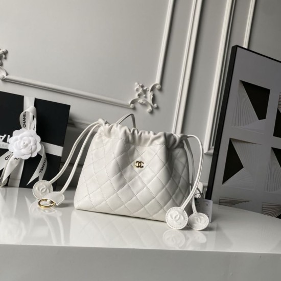 Borse Replica Alta Qualità a secchiello trapuntata Chanel 25 con coulisse AP5317 Bianca