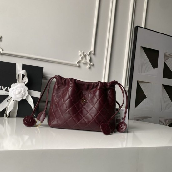 Borsa a secchiello trapuntata Chanel 25 con coulisse AP5317 Borgogna